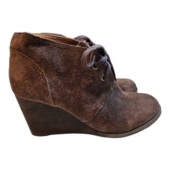 Lucky Brand Brown Suede Leather Booties Lace Up Wedge Heel Boho Women’s Size 7 - Picture 2 of 10